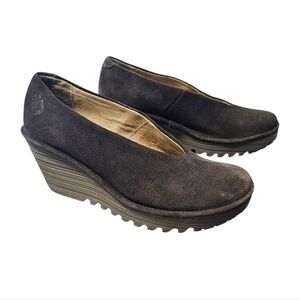 FLY LONDON Yaz Ranch Brown Suede Slip On Wedge Platform Shoe 39